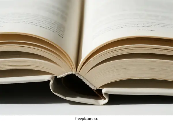 Open book with pages displaying printed text for reading and study