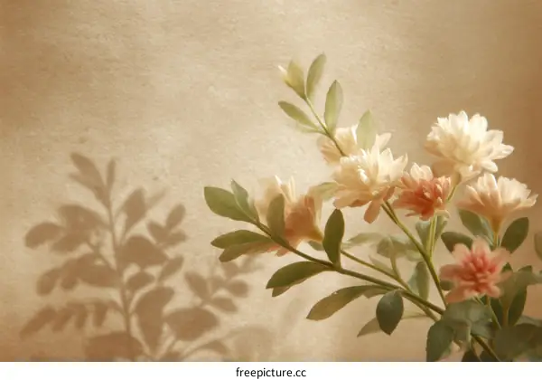 Soft Pastel Flowers and Shadows on Beige Background