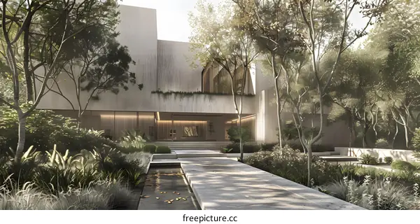 Modern Minimalist Home Exterior with Greenery and Minimalist Design