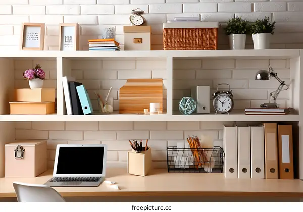 Organized Home Office with Bookshelves