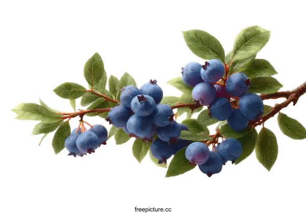 [Transparent Background PNG]Freshly Picked Blueberries on Branch