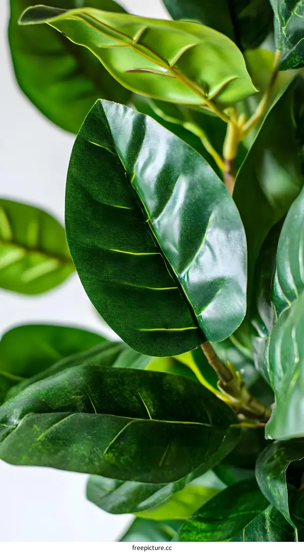 Close Up Of Green Fiddle Leaf Fig Plant Leaves