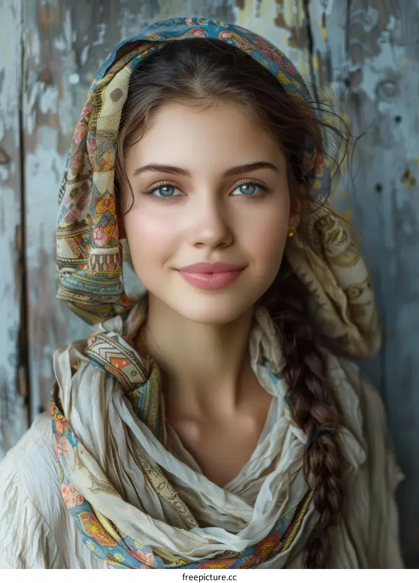 Beautiful Woman With Scarf and Braided Hair