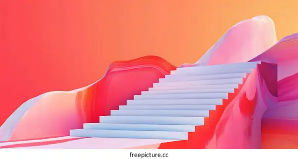 Abstract White Stairs On Pink And Orange Background