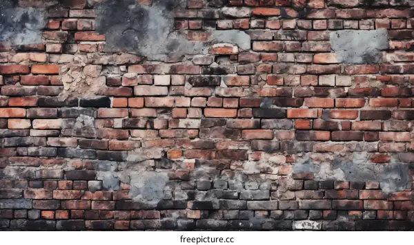 weathered brick wall with dark patches