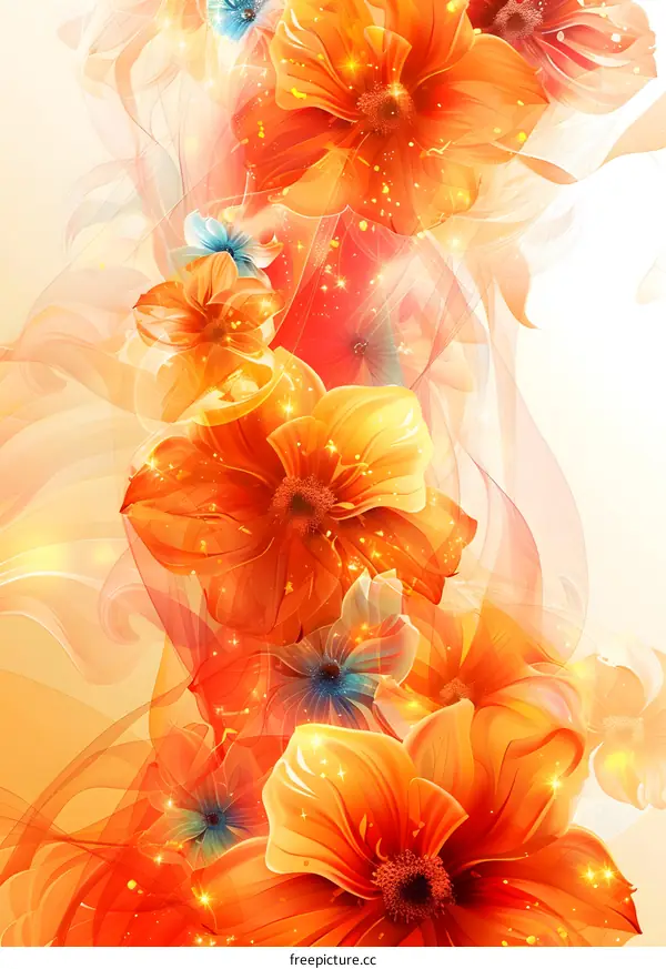 Orange flowers with blue centers and yellow centers