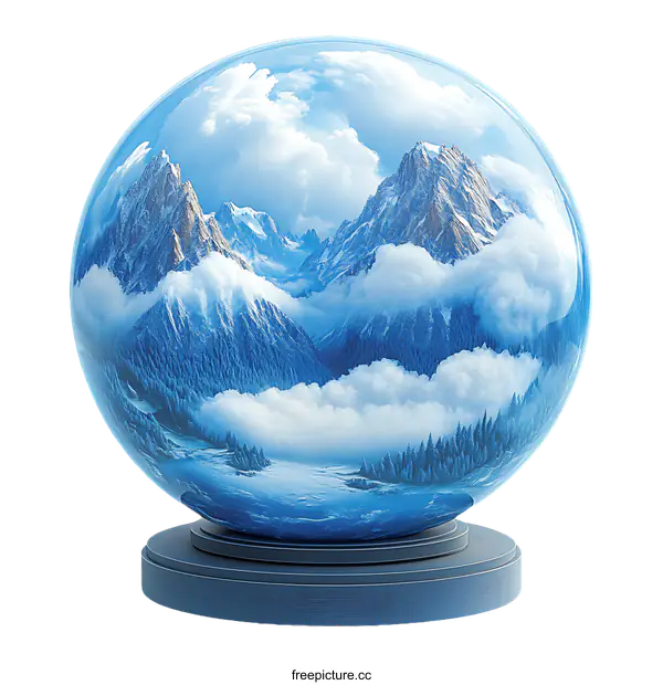 [Transparent Background PNG]Winter Mountain Landscape in a Glass Sphere