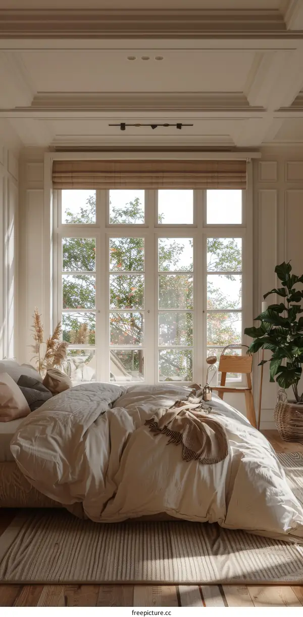 Cozy Bedroom with Large Windows