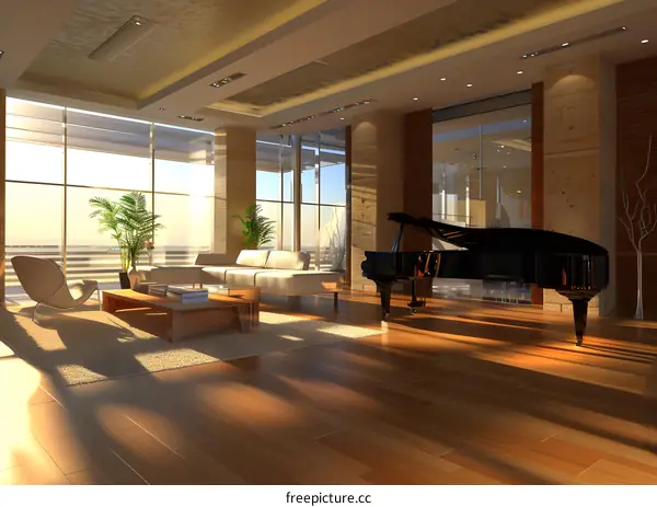 Modern Living Room Interior Design with Piano