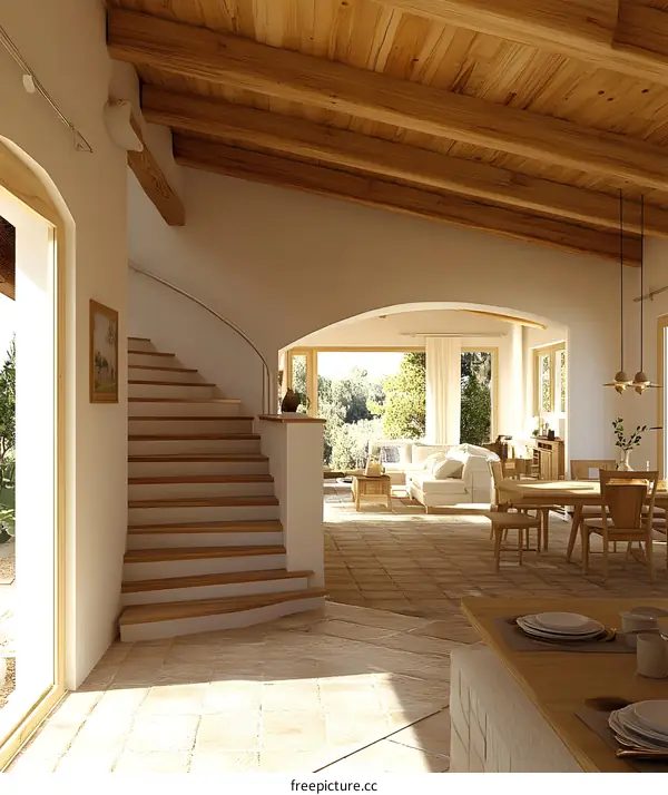 Modern Wooden Staircase In A Contemporary Home Interior Design