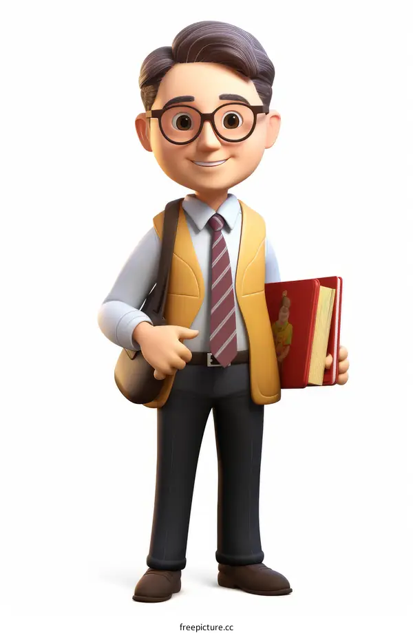 3D rendering of a male teacher holding a book