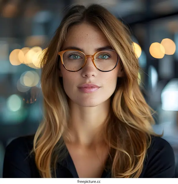 Portrait of a Young Woman with Glasses and Blonde Hair
