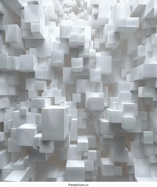Monotonous and repetitive three-dimensional white cube structure