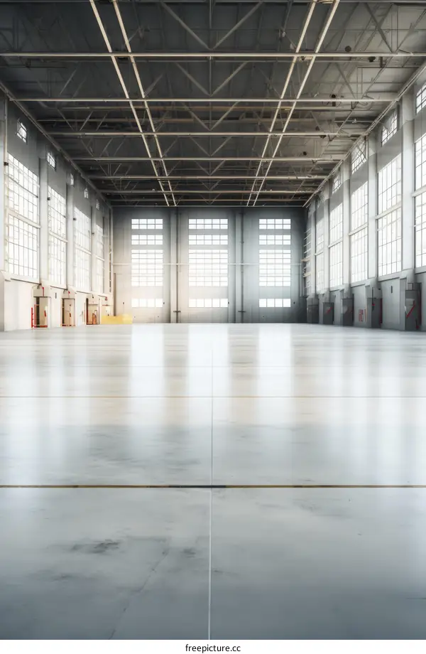 Empty Airplane Hangar with Large Windows