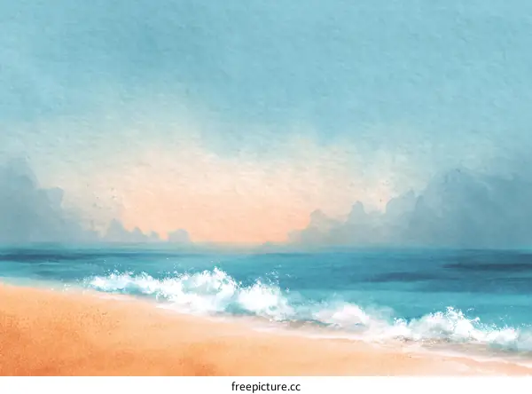 Pastel Beach Sunrise Watercolor Painting
