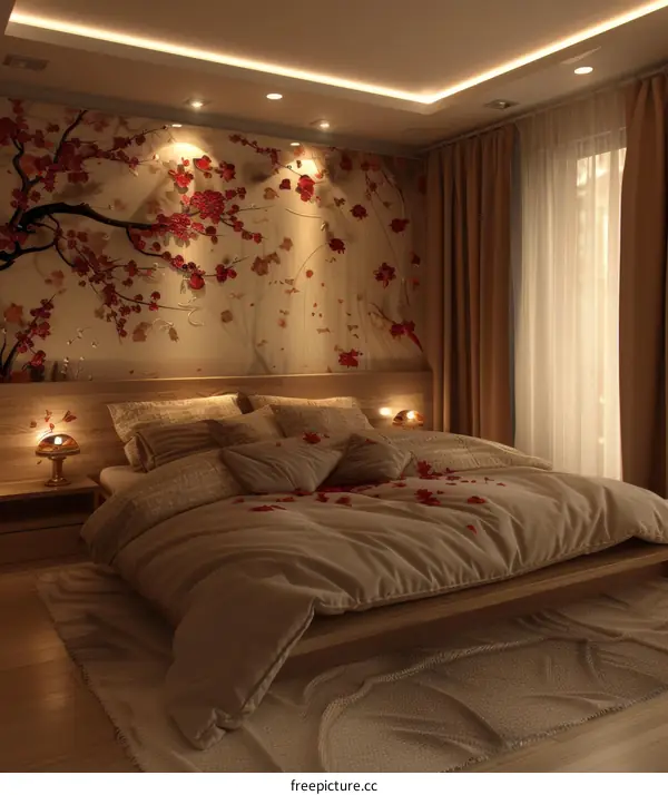 Romantic Bedroom with Floral Wallpaper