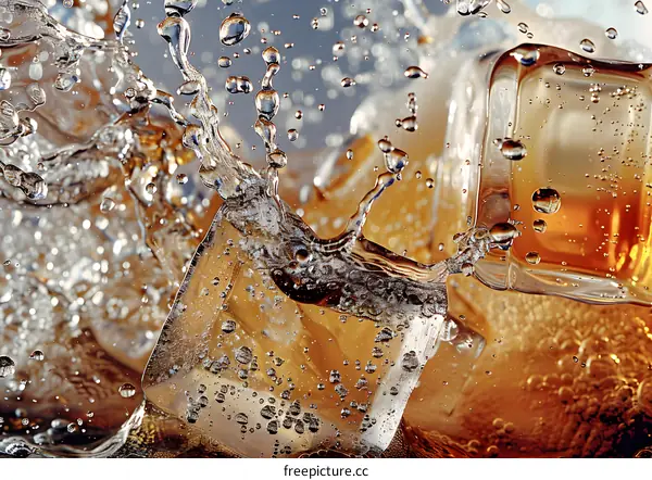 Ice Cubes Splashing in Cold Drink