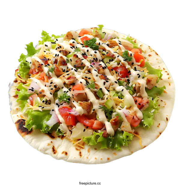 [Transparent Background PNG]pita bread with chicken, vegetables and sauce