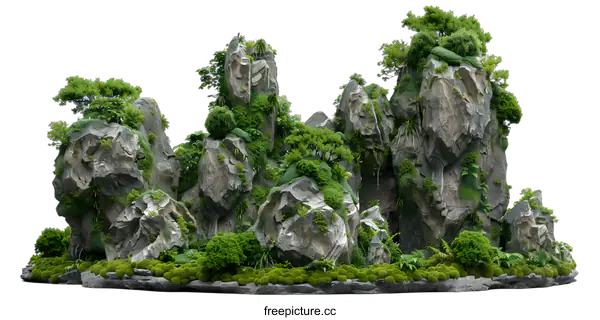 [Transparent Background PNG]Green Mountain Range with Lush Foliage Isolated on White Background