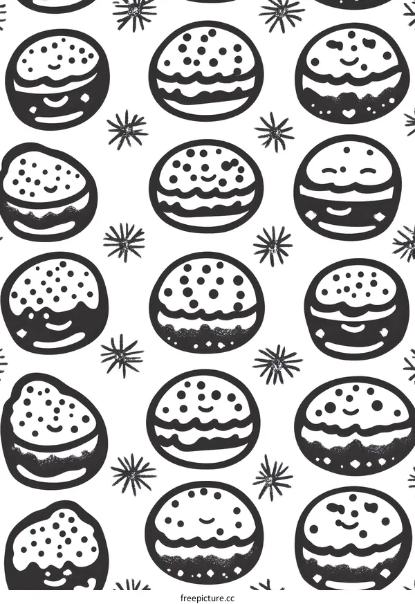 Cute Doodle Seamless Pattern with Black and White Cookies
