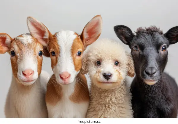A goat, a poodle, and a sheep