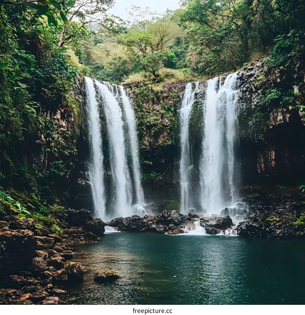 Stunning Waterfall In Lush Tropical Rainforest