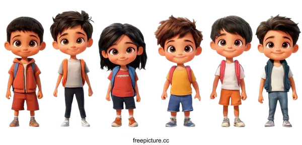 [Transparent Background PNG]Cartoon Children Group Illustration