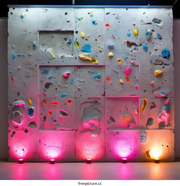 Colorful Climbing Wall with Bright Lights