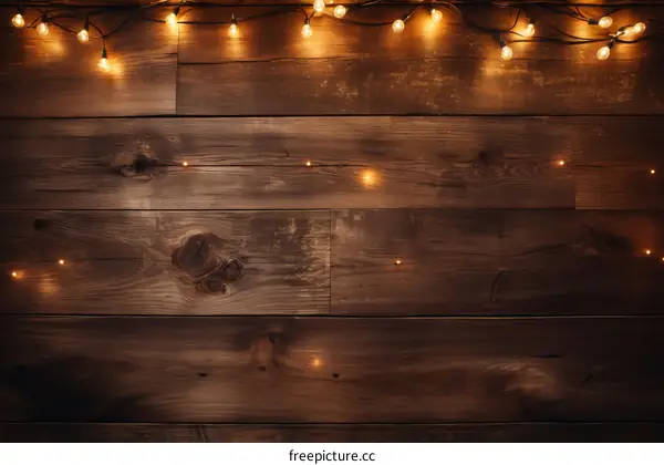Glowing lights on a wooden background