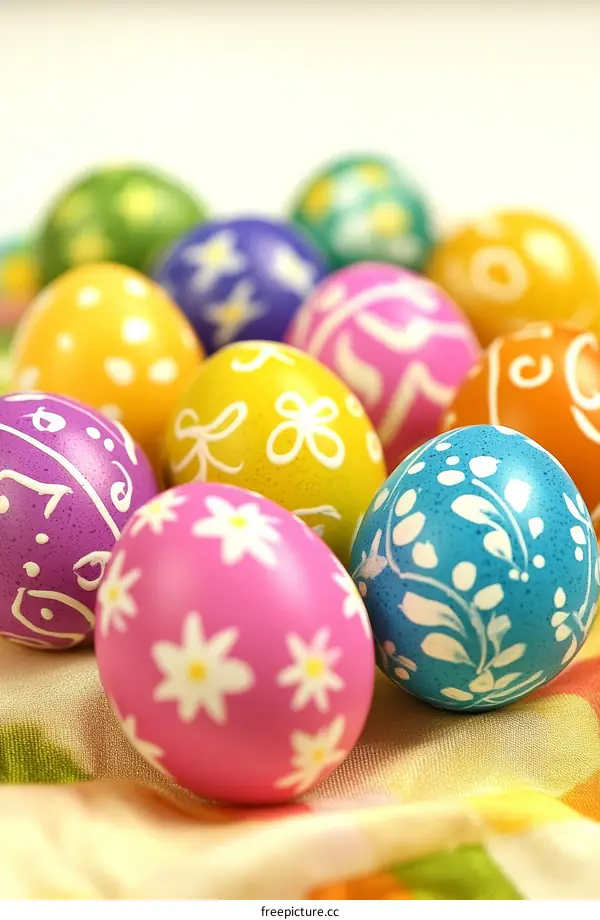 Colorful Easter Eggs on Fabric