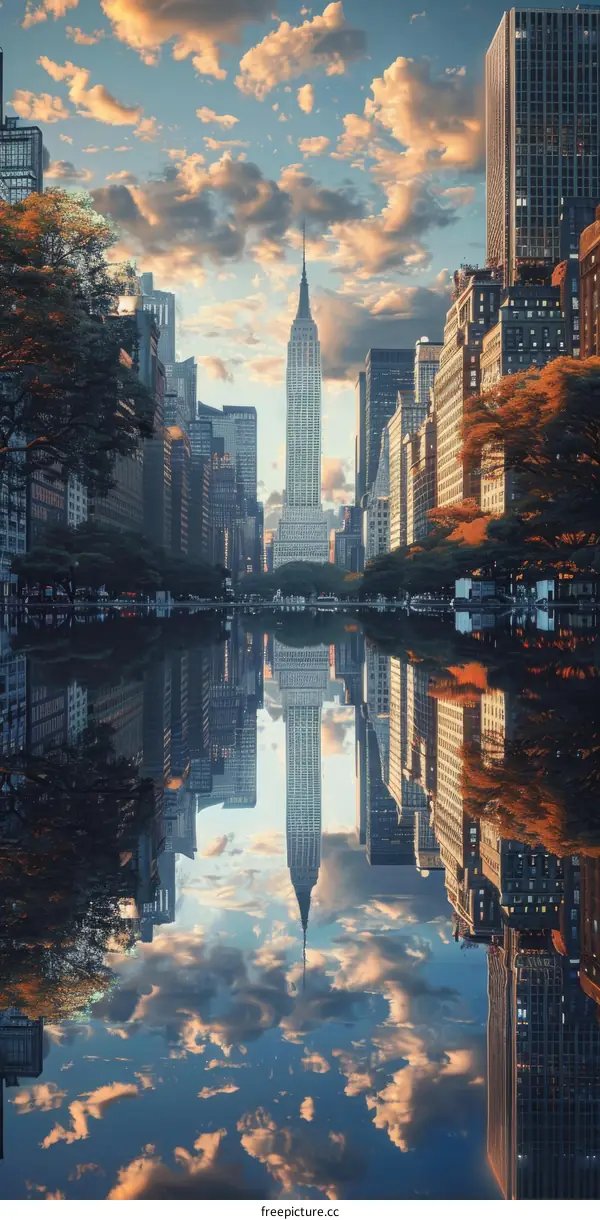 New York City Skyline Reflected in Water