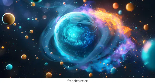 Abstract Space with Planet and Nebula