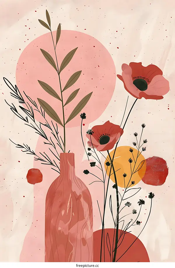 Abstract Floral Illustration With Pink And Red Tones