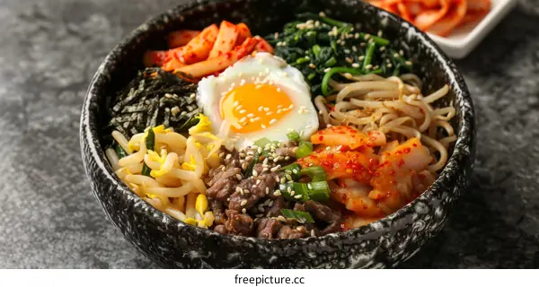 Appetizing Bibimbap with Beef and Fried Egg