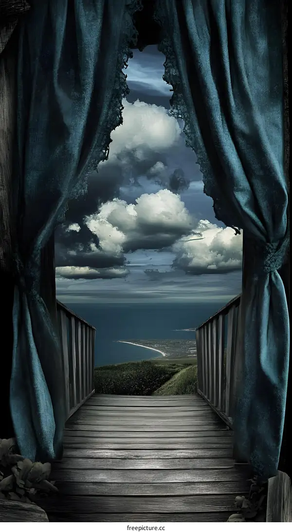 Torn Curtain View Of Ocean And Sky