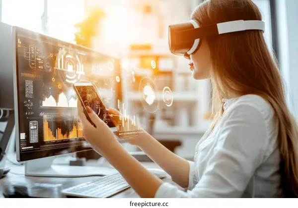 VR Technology Business Woman Working with Data
