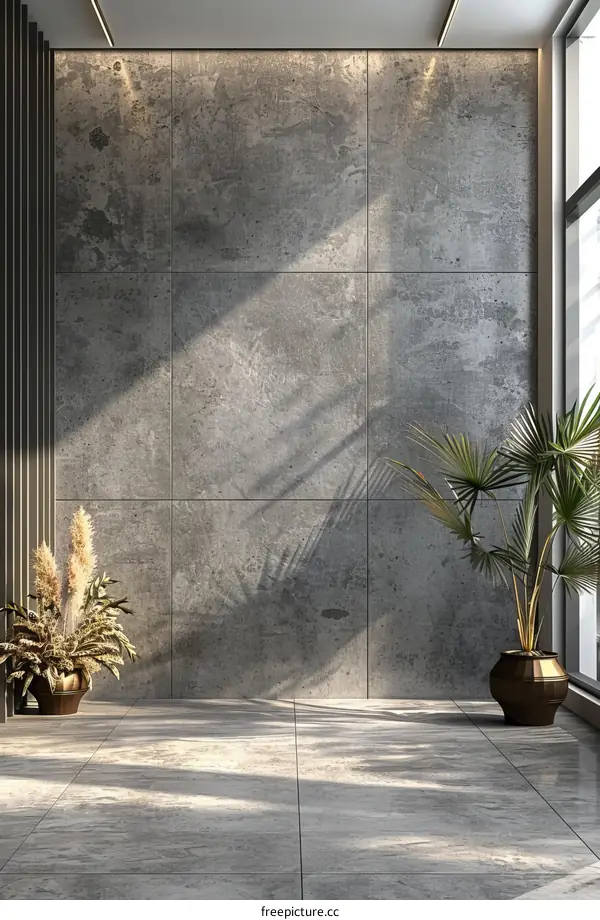 Modern minimalist empty room with sunlight and plants