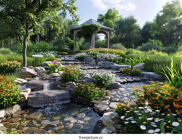 3D Chinese Style Garden Landscape Effect Illustrations