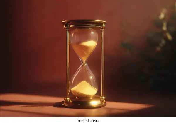 Antique Golden Hourglass on Maroon Background