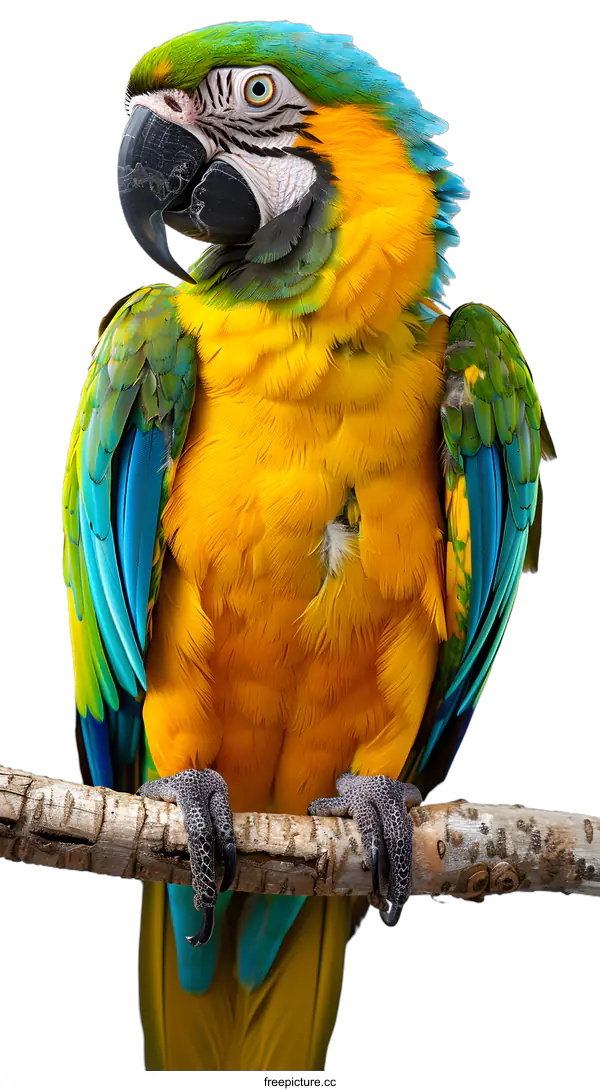 [Transparent Background PNG]Blue and Yellow Macaw Perched on a Branch