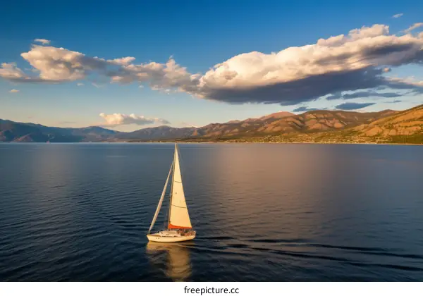 Sailboat on a Lake with Mountains