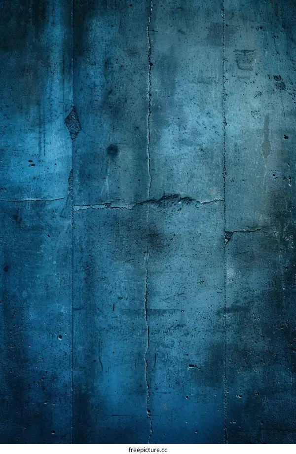 Blue concrete wall with cracks and scratches