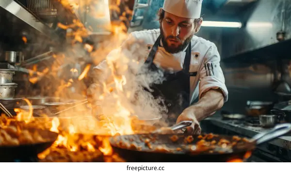 Professional male chef in a commercial kitchen