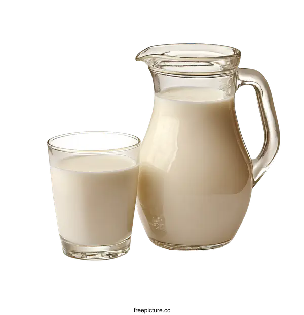 [Transparent Background PNG]Milk Jug and Glass of Fresh Milk