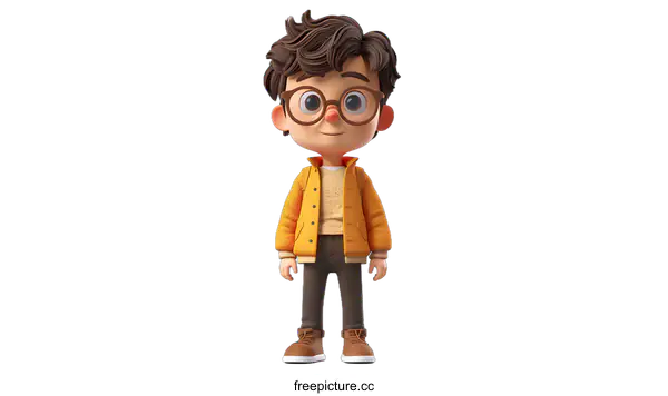 [Transparent Background PNG]Cartoon Boy Standing on a White Background