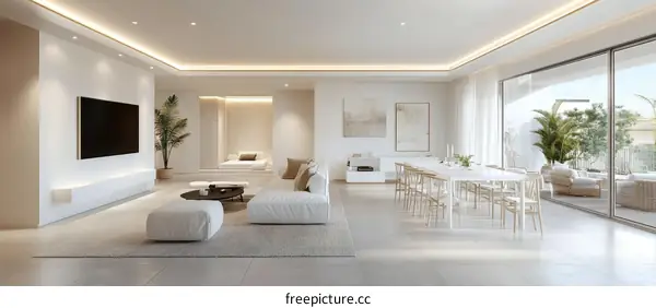 Modern Minimalist Open-Plan Living and Dining Area