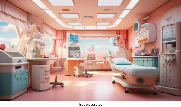 An illustration of a modern hospital room