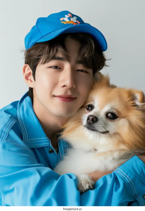 South Korean actor Lee Jong-suk poses with a dog