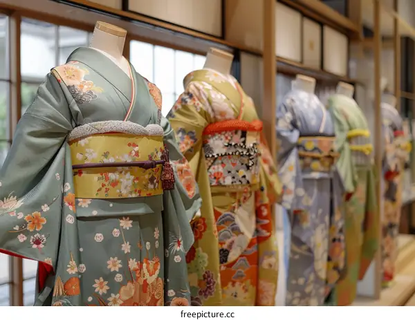 A variety of colorful kimono on display