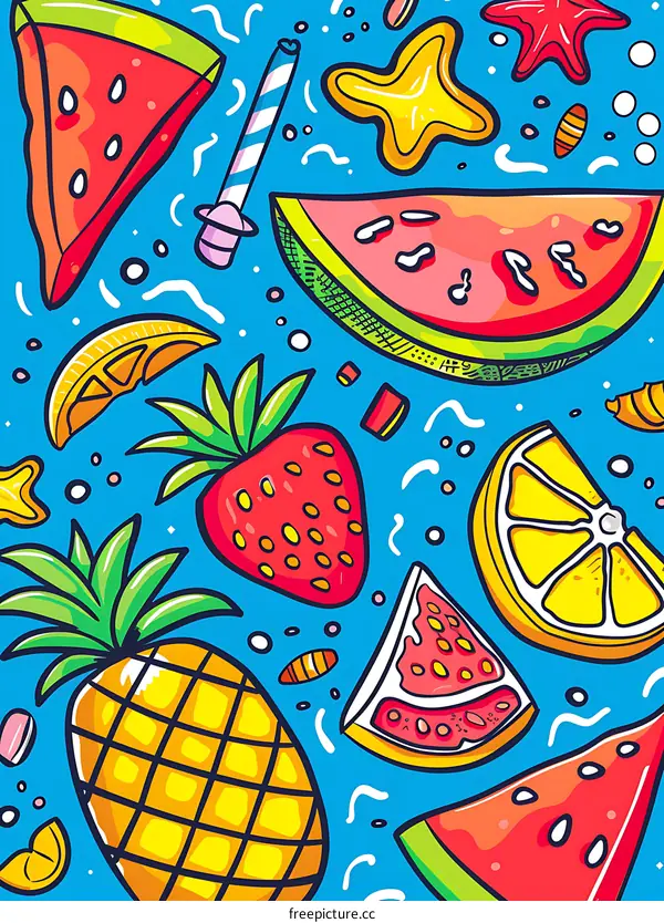 Summer Fruits Doodle Pattern Illustration